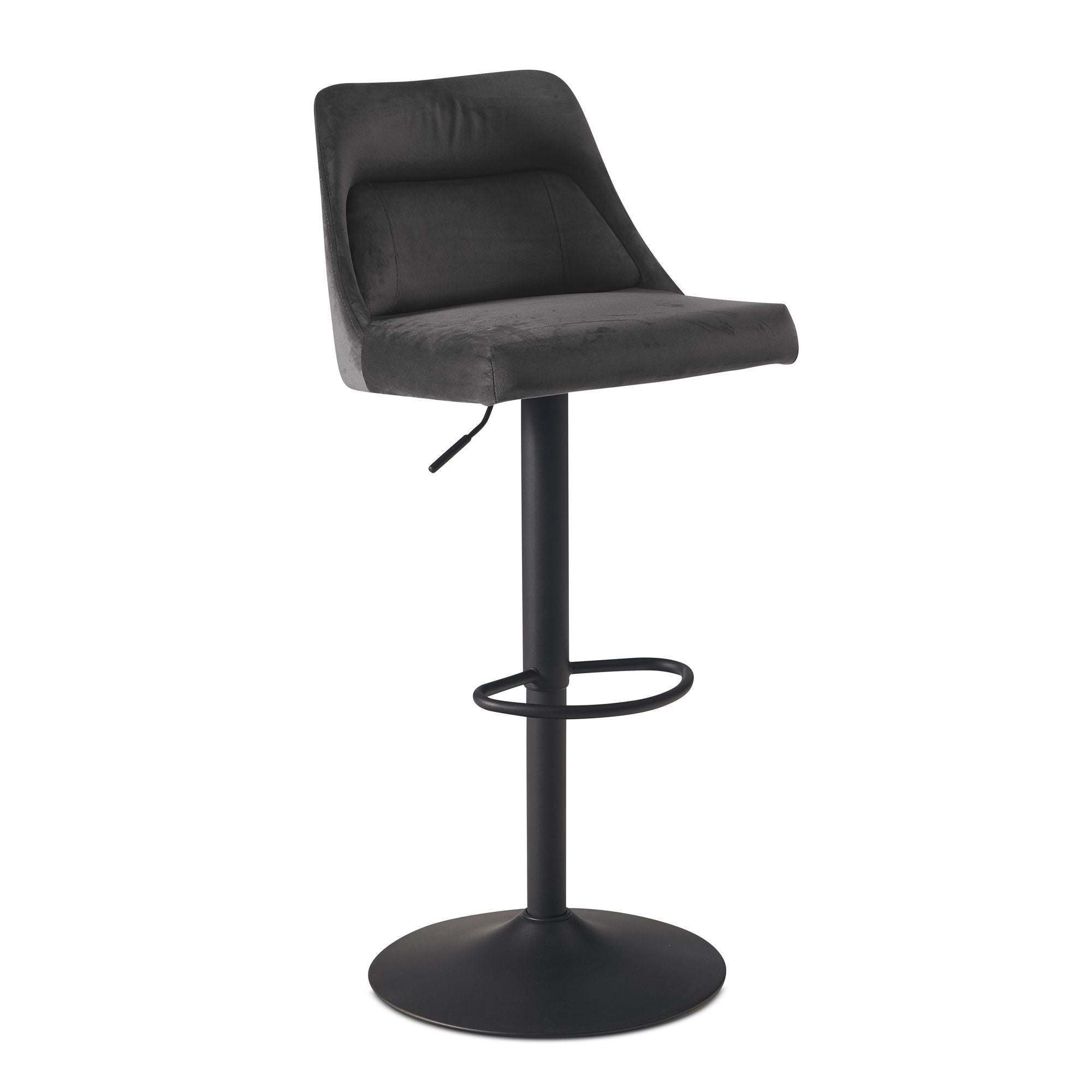 Tabouret de bar Nancy's Vouzela - Chaise de bar - Gris / Noir - Velours - 45 x 51 x 86-106 cm