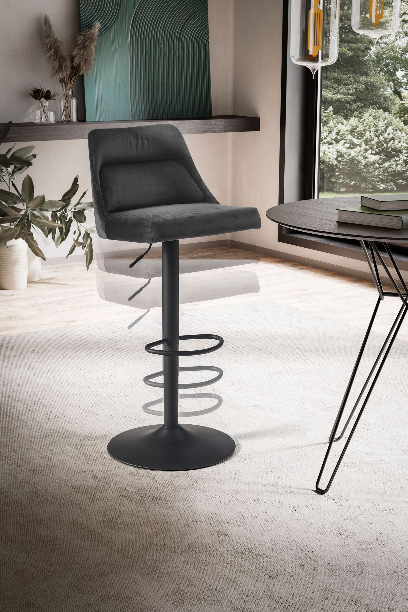 Nancy's Vouzela Bar Stool - Bar Chair - Gray / Black - Velvet - 45 x 51 x 86-106 cm