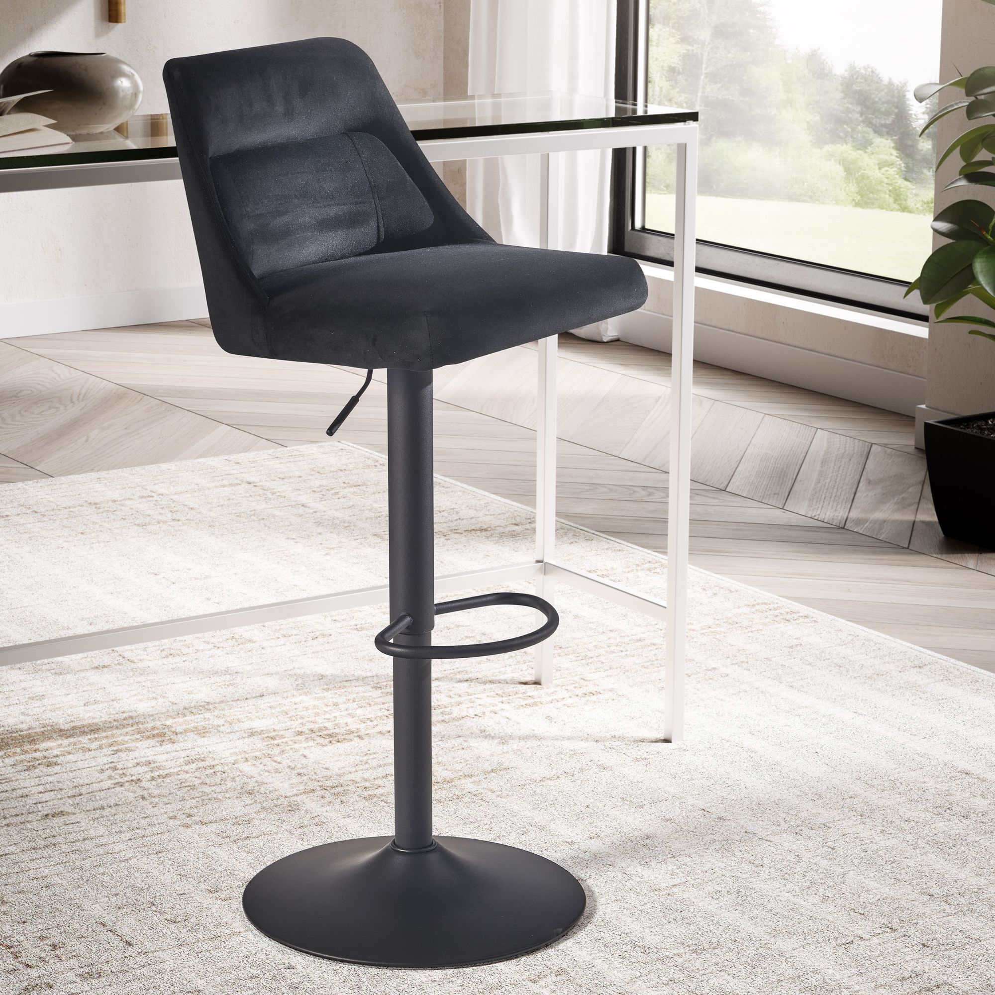 Nancy's Vouzela Bar Stool - Bar Chair - Black - Velvet - 45 x 51 x 86-106 cm