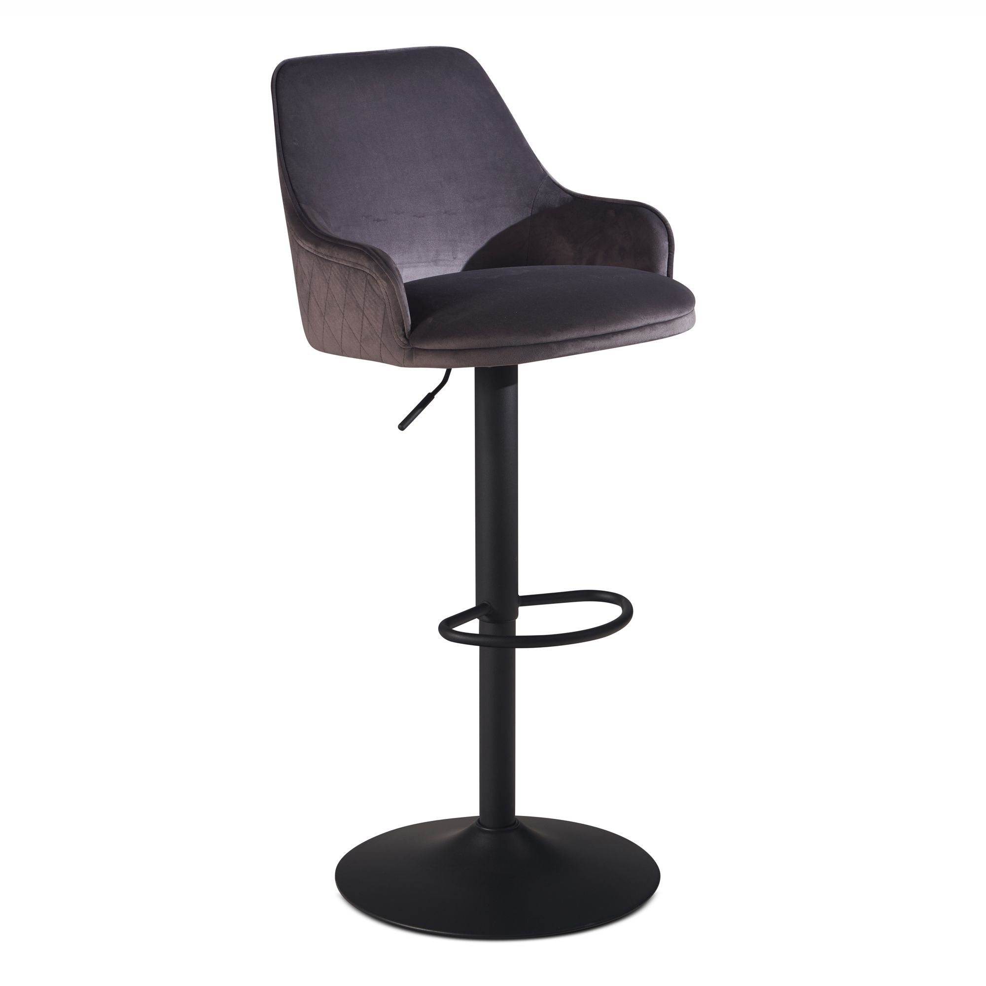 Nancy's Igreja Bar Stool - Bar Chair - Height adjustable - Gray / Black - Velvet - 45 x 45 x 86-106cm