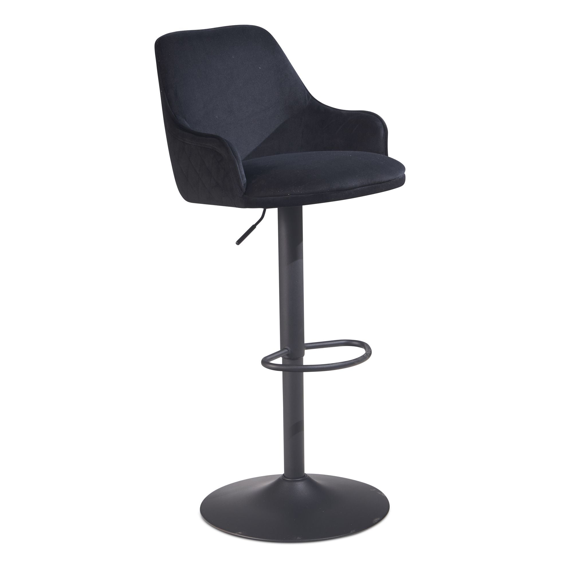 Nancy's Igreja Bar Stool - Bar Chair - Height adjustable - Black - Velvet - 45 x 45 x 86-106cm