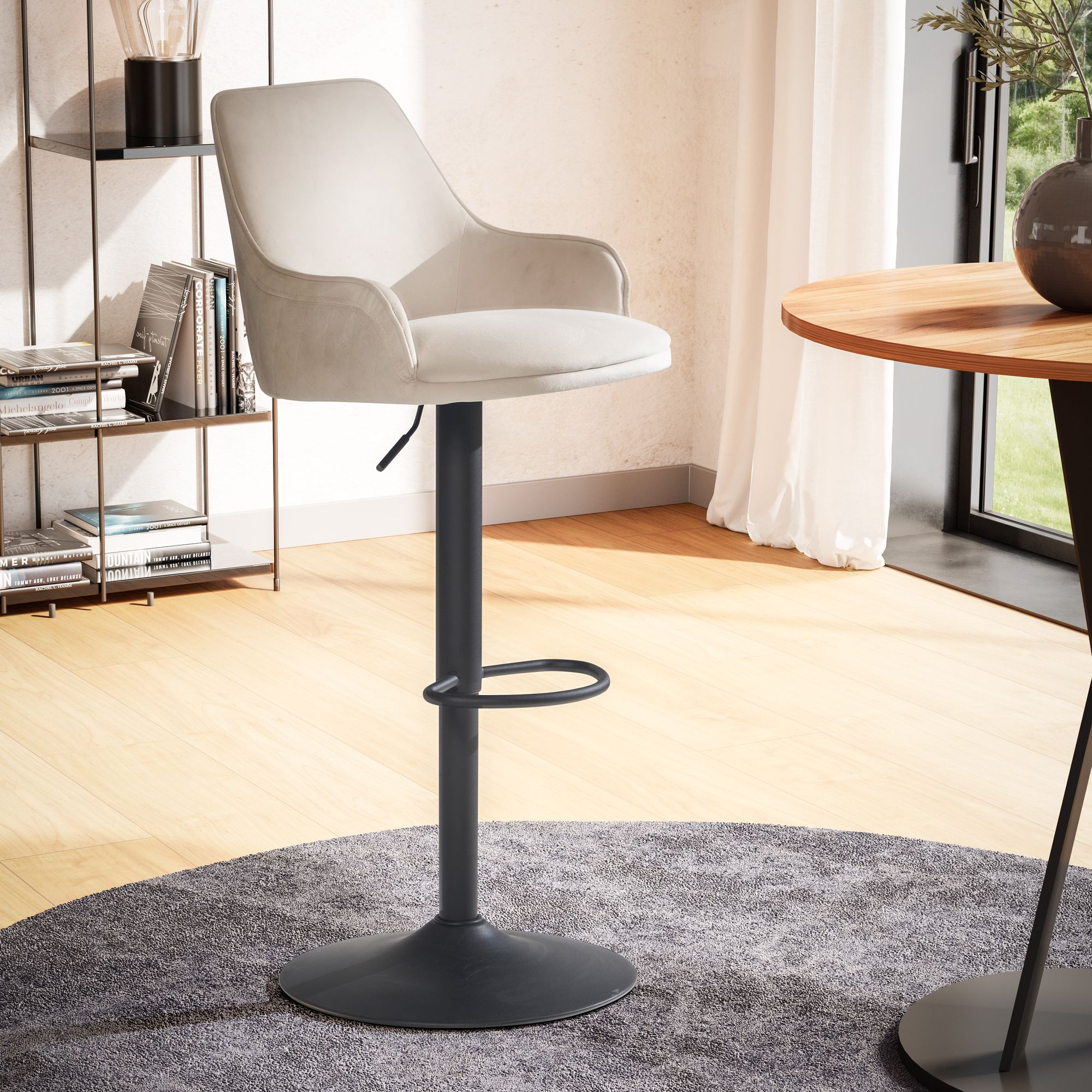 Nancy's Igreja Bar Stool - Bar Chair - Height adjustable - Beige / Black - Velvet - 45 x 45 x 86-106cm