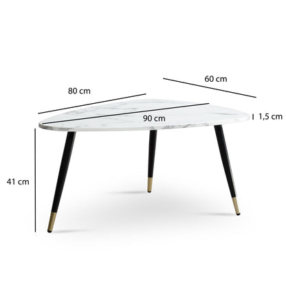 Nancy's Bordeira Salontafel - Koffietafel - Wit Marmerlook - Zwart / Goud - ± 90 x 40 x 60 cm