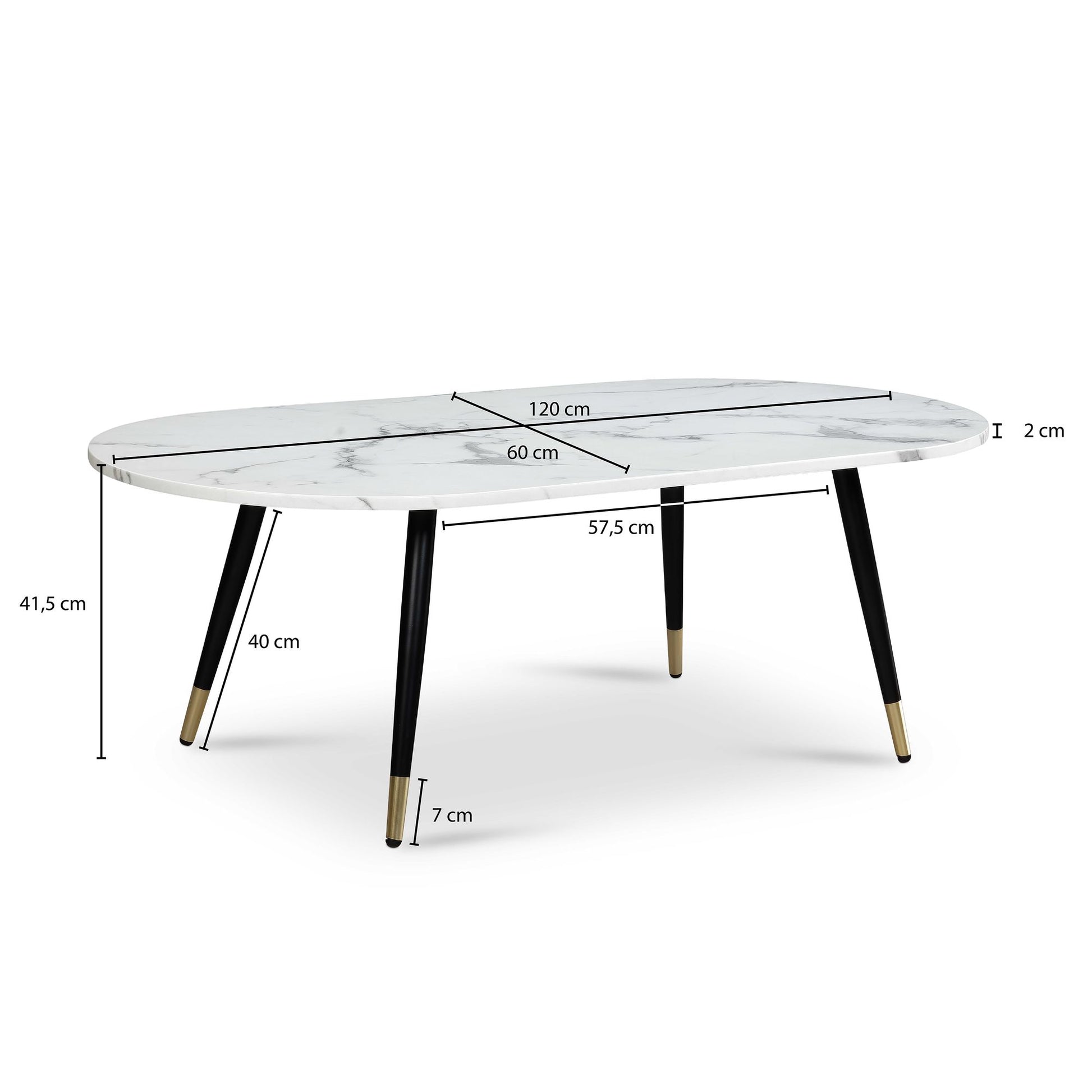 Nancy's Sendim Salontafel - Koffietafel - Wit Marmerlook / Zwart / Goud - ± 120 x 60 x 40 cm