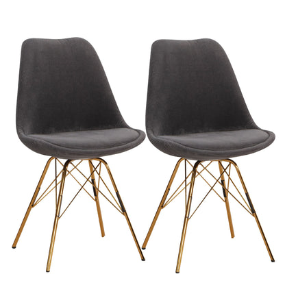 Nancy's Vizela Eetkamerstoelen - Set van 2 - Antraciet / Goud - Rib stof