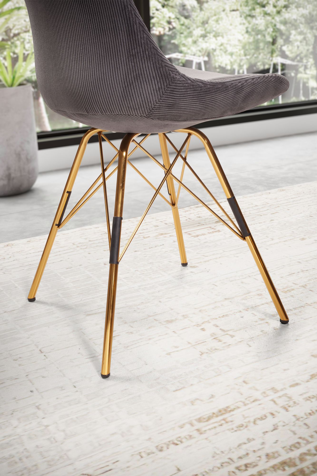 Nancy's Vizela Eetkamerstoelen - Set van 2 - Antraciet / Goud - Rib stof