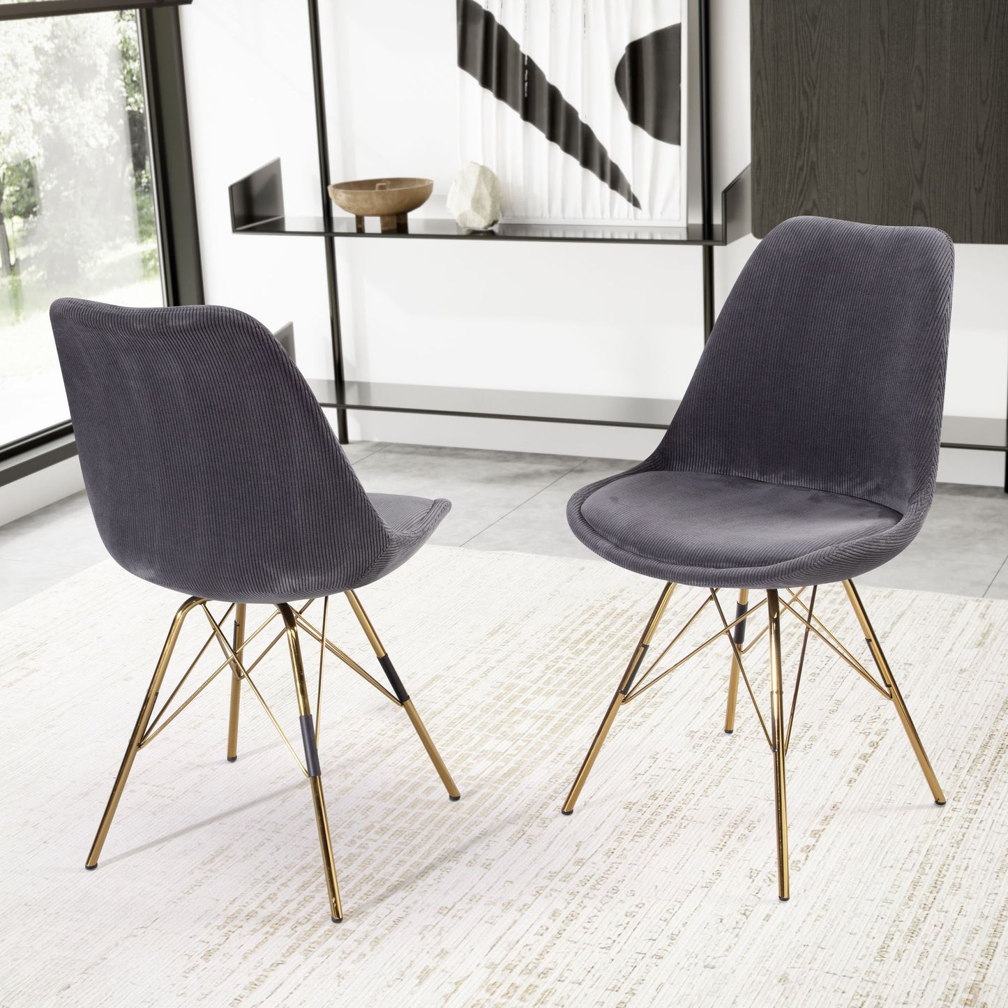 Nancy's Vizela Eetkamerstoelen - Set van 2 - Antraciet / Goud - Rib stof