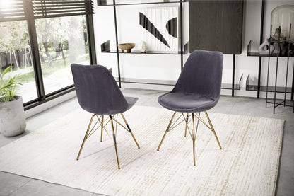 Nancy's Vizela Eetkamerstoelen - Set van 2 - Antraciet / Goud - Rib stof