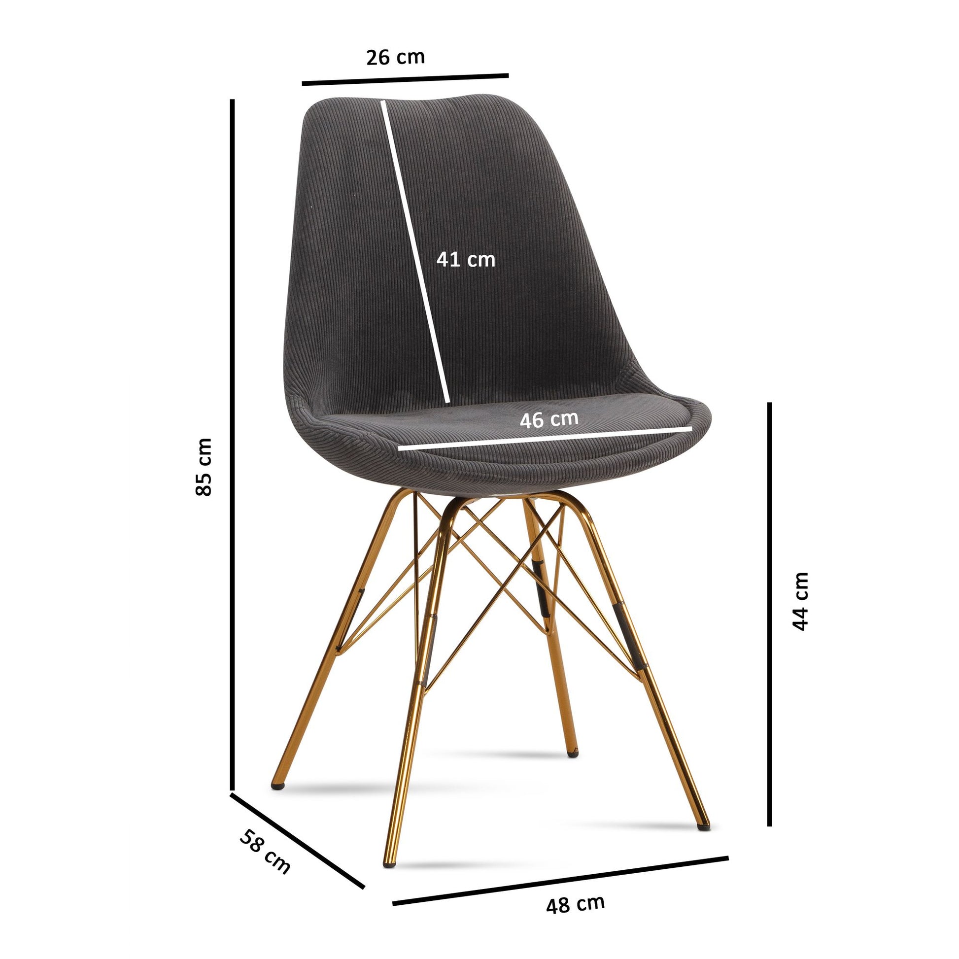 Nancy's Vizela Eetkamerstoelen - Set van 2 - Antraciet / Goud - Rib stof