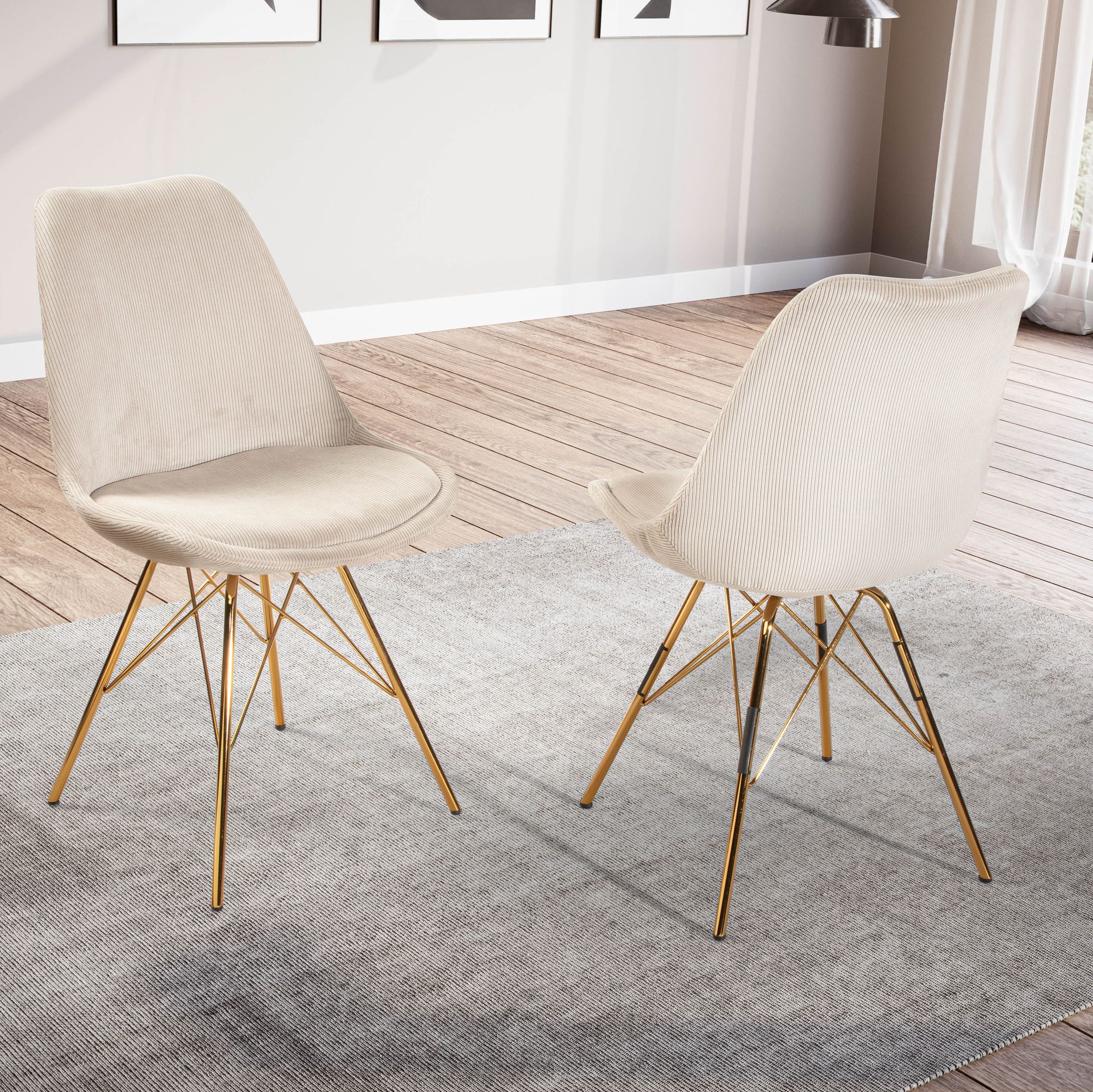 Nancy's Vizela Eetkamerstoelen - Set van 2 - Beige / Goud - Rib stof