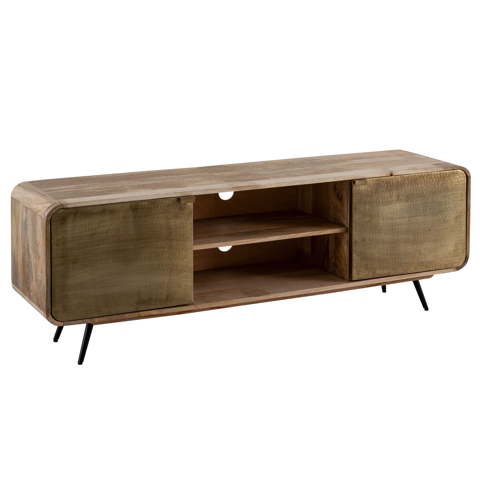 Nancy's Macada TV Meubel - TV Kast - Lowboard - Bruin / Goud - Massief Mangohout / Staal - ± 160 x 40 x 55 cm