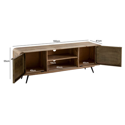 Nancy's Macada TV Meubel - TV Kast - Lowboard - Bruin / Goud - Massief Mangohout / Staal - ± 160 x 40 x 55 cm