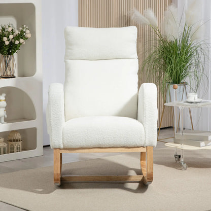 Nancy's Corujeira Schommelstoel - Loungestoel - Relaxstoel - Roomwit - Teddyfleece / Beukenhout