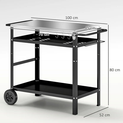 Nancy's Cirella Serveerwagen - Barbecuetrolley - Trolley voor buiten - Zwart / Zilver - ± 100 x 50 x 80 cm