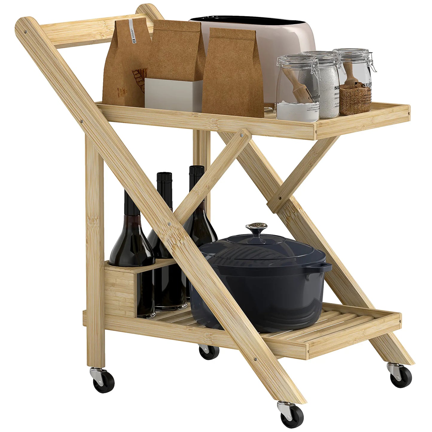 Nancy's Cislago Serveerwagen - Trolley voor buiten - Bamboe - ± 65 x 40 x 70 cm