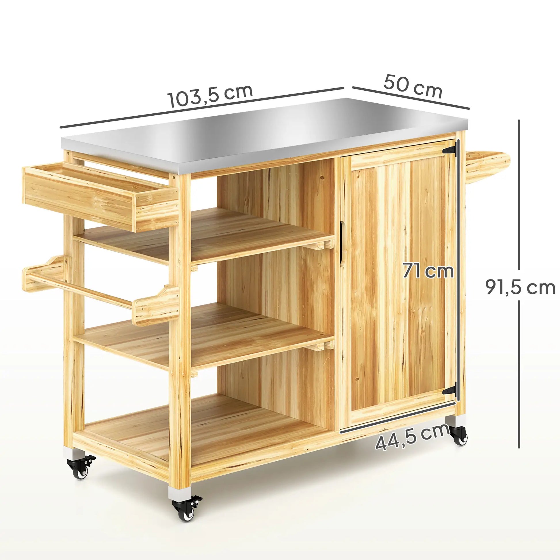 Nancy's Ciro Serveerwagen - Barbecuetrolley - Trolley voor buiten - Staal / Dennenhout - ± 135 x 50 x 90 cm