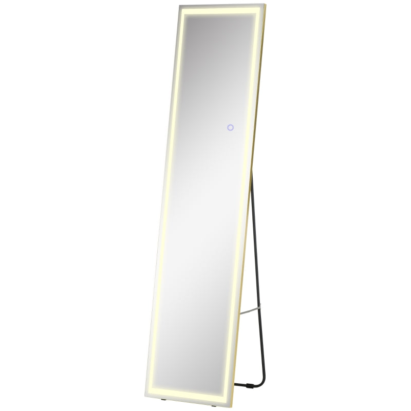 Nancy's Sermonde Staande Spiegel - Kledingspiegel - Wandspiegel - Met LED Verlichting - Zilver / Goud - ± 40 x 160 cm