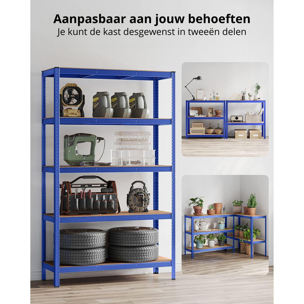 Nancy's Brescia Set van 2 Stellingkasten Extra Diep - Opbergkast - Stellingrek - Blauw - Staal - 120 x 60 x 200 cm