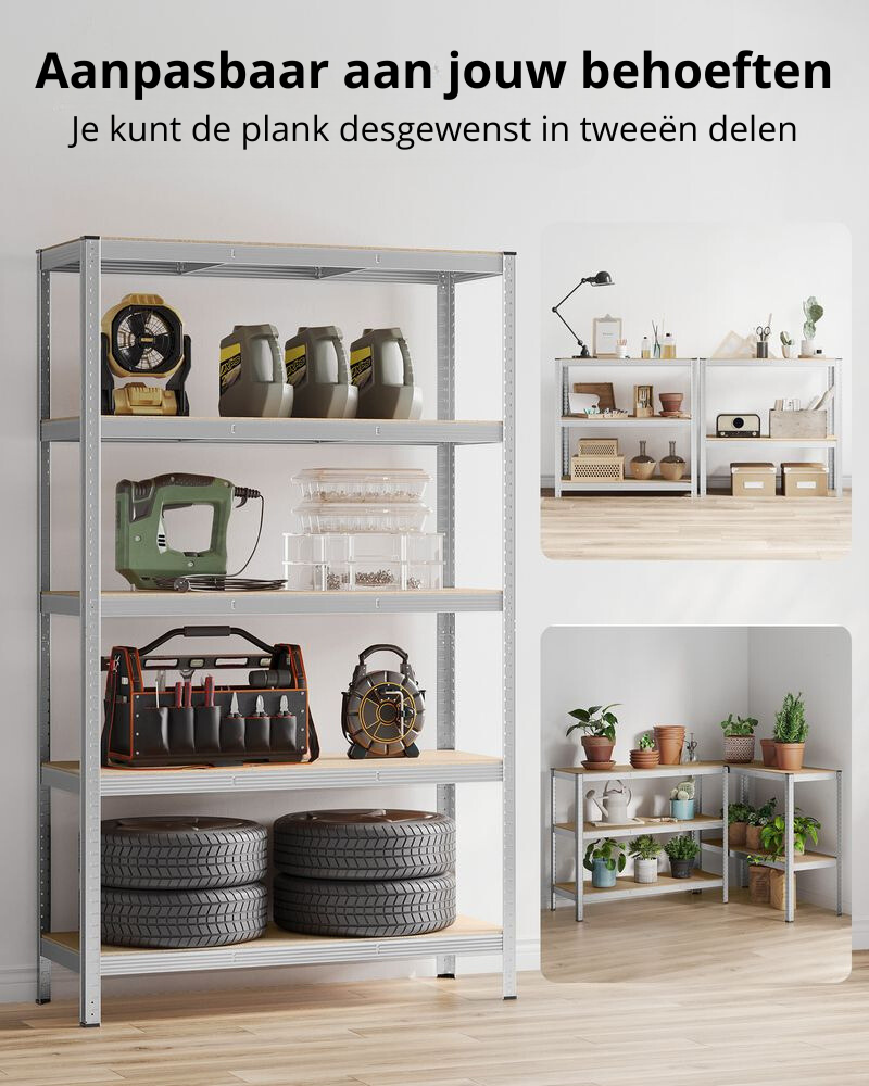 Nancy's Brescia Stellingkast Extra Diep - Opbergkast - Stellingrek - Zilver - Staal - 120 x 60 x 200 cm