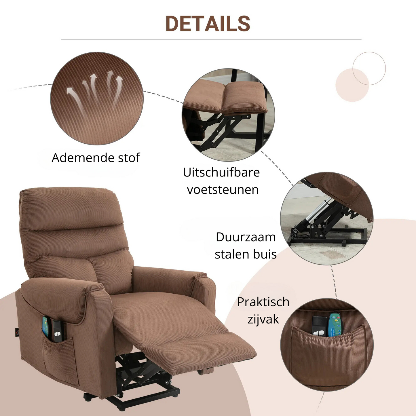 Nancy's Alcaria Sta op stoel - Opsta stoel - Seniorenstoel - Massagestoel - Relaxfauteuil - Bruin