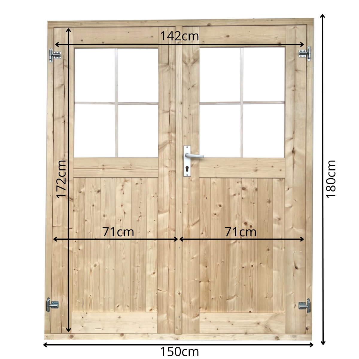 Tweedekans EASTWALL Dubbele blokhut deuren vurenhout 150 x 180 cm houten deur Inclusief hang- en sluitwerk Inclusief kozijnen