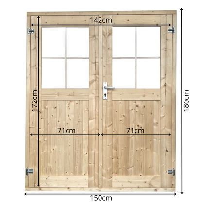 Tweedekans EASTWALL Dubbele blokhut deuren vurenhout 150 x 180 cm houten deur Inclusief hang- en sluitwerk Inclusief kozijnen