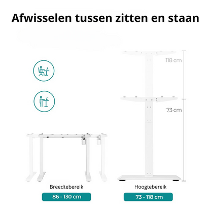 Nancy's Assemini Elektrisch Bureau Frame - Verstelbaar Tafelframe - Bureaustandaard - Wit - Staal