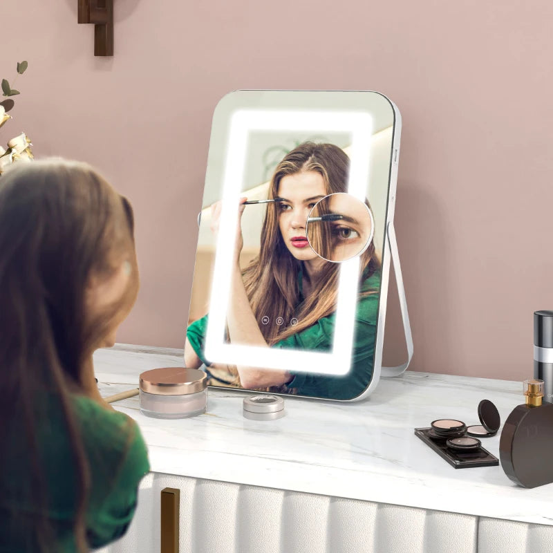 Nancy's Cabeca Make-up Mirror - Beauty Mirror - With LED Lighting - Magnifying Mirror - Rotatable - White - ± 30 x 40 cm