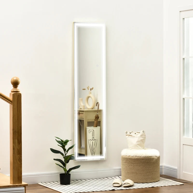 Nancy's Sermonde Standing Mirror - Clothes Mirror - Wall Mirror - With LED Lighting - Silver / Gold - ± 40 x 160 cm