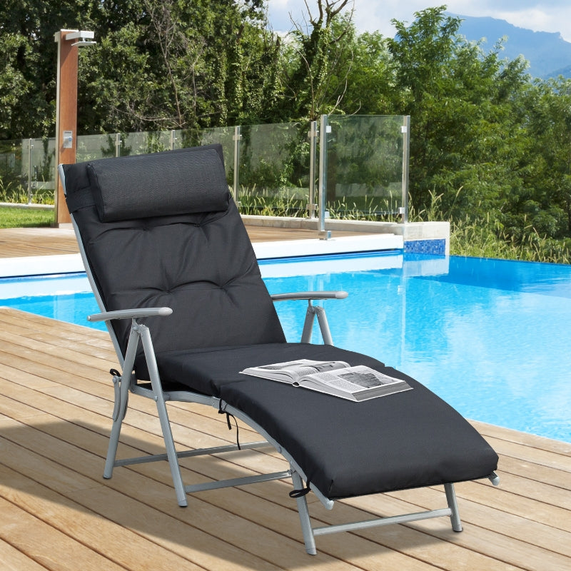 Nancy's St. Peter Lounger - Chaise de plage - Réglable - 7 marches - Pliable - Métal - Noir - 137 x 63,5 x 100,5 cm