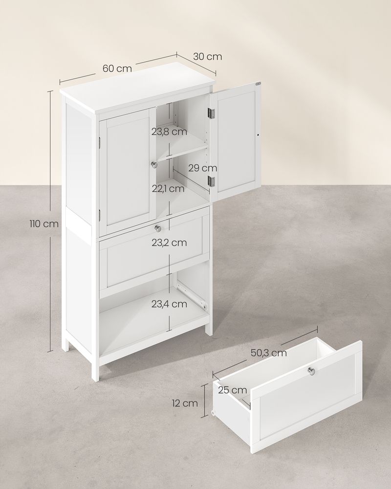 Nancy's Bergamo Badkamerkast - Badkamermeubel - Wit - 60 x 30 x 110 cm