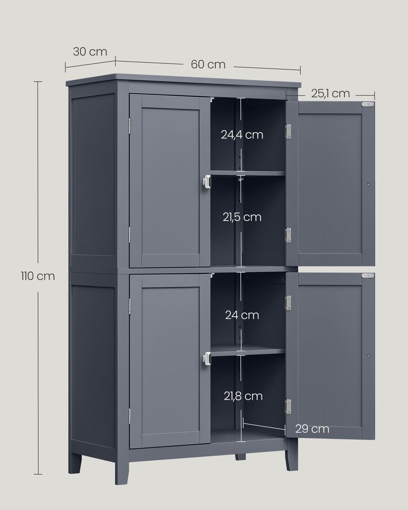 Nancy's Bersone Badkamerkast - Badkamermeubel - Grijs - 60 x 30 x 110 cm