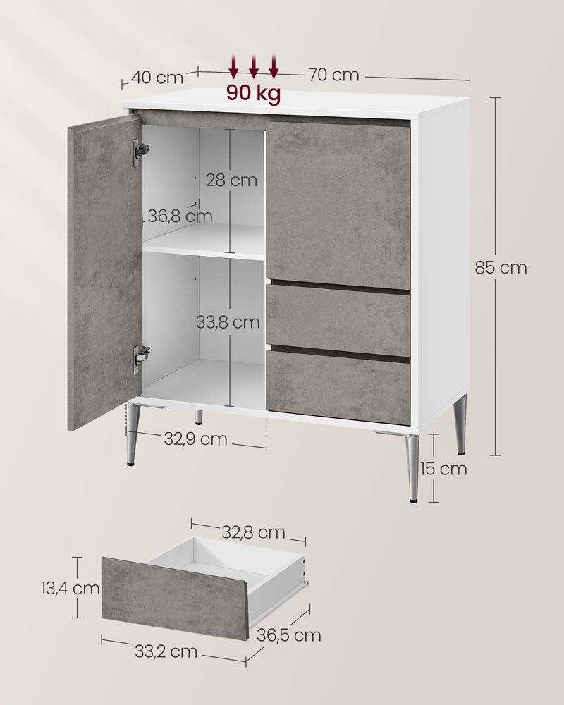 Nancy's Basiglio Chest of Drawers - Dresser - Sideboard - Storage Cabinet - Concrete Grey - 70 x 40 x 85 cm