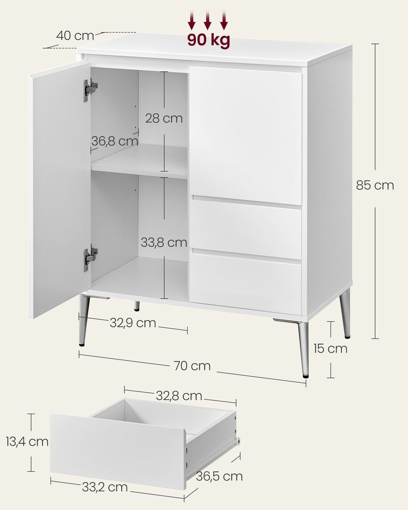 Nancy's Basiglio Chest of Drawers - Dresser - Sideboard - Storage Cabinet - White - 70 x 40 x 85 cm