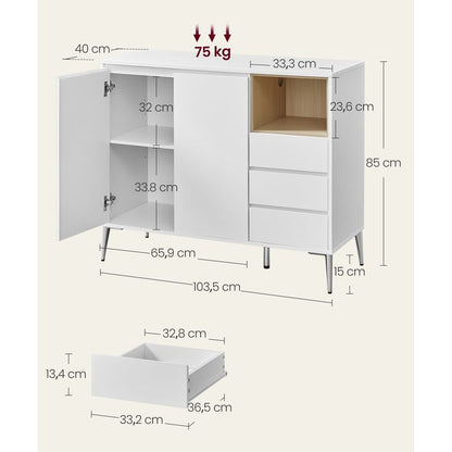 Nancy's Basillicata Commode - Dressoir - Opbergkast - Sideboard - Wit - ± 105 x 40 x 85 cm