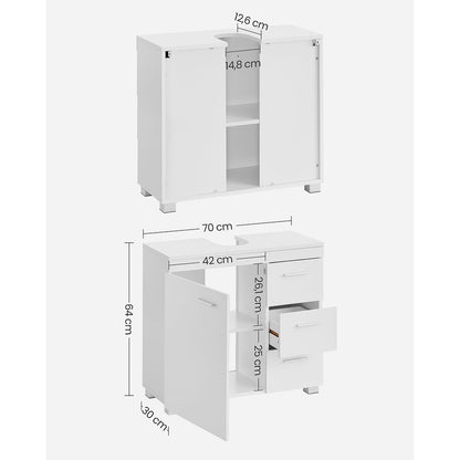 Nancy's Bolsover Wastafelonderkast Wit - Badkamermeubel - Wastafelmeubel - Wastafelkast Modern - 70 x 30 x 64 cm