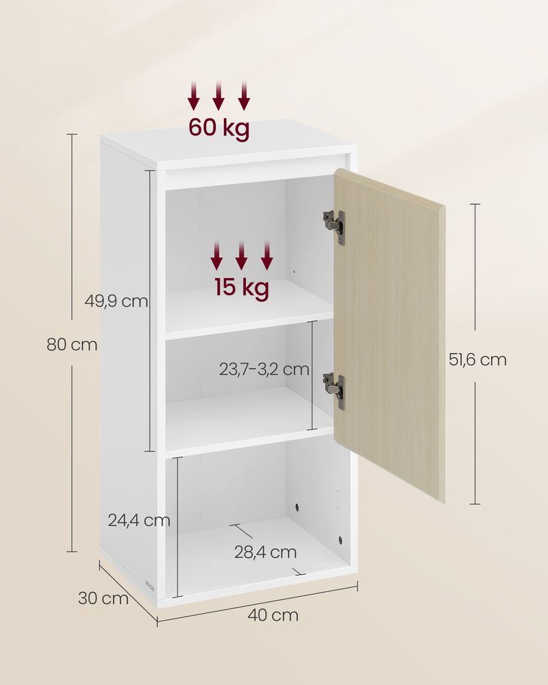 Nancy's Prestimo Badkamerkast - Badkamermeubel - Wit / Beige - 30 x 40 x 80 cm