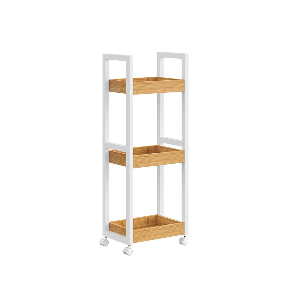 Nancy's Belluno Bathroom shelf - Bathroom cabinet on wheels - White / Natural - 30 x 20 x 80 cm