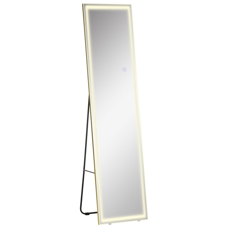 Nancy's Sermonde Staande Spiegel - Kledingspiegel - Wandspiegel - Met LED Verlichting - Zilver / Goud - ± 40 x 160 cm