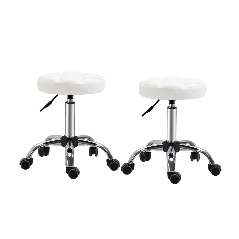 Nancy's Auditore Work Stools - Salon Stools - Set of 2 - Adjustable - Swivel - White - Faux Leather