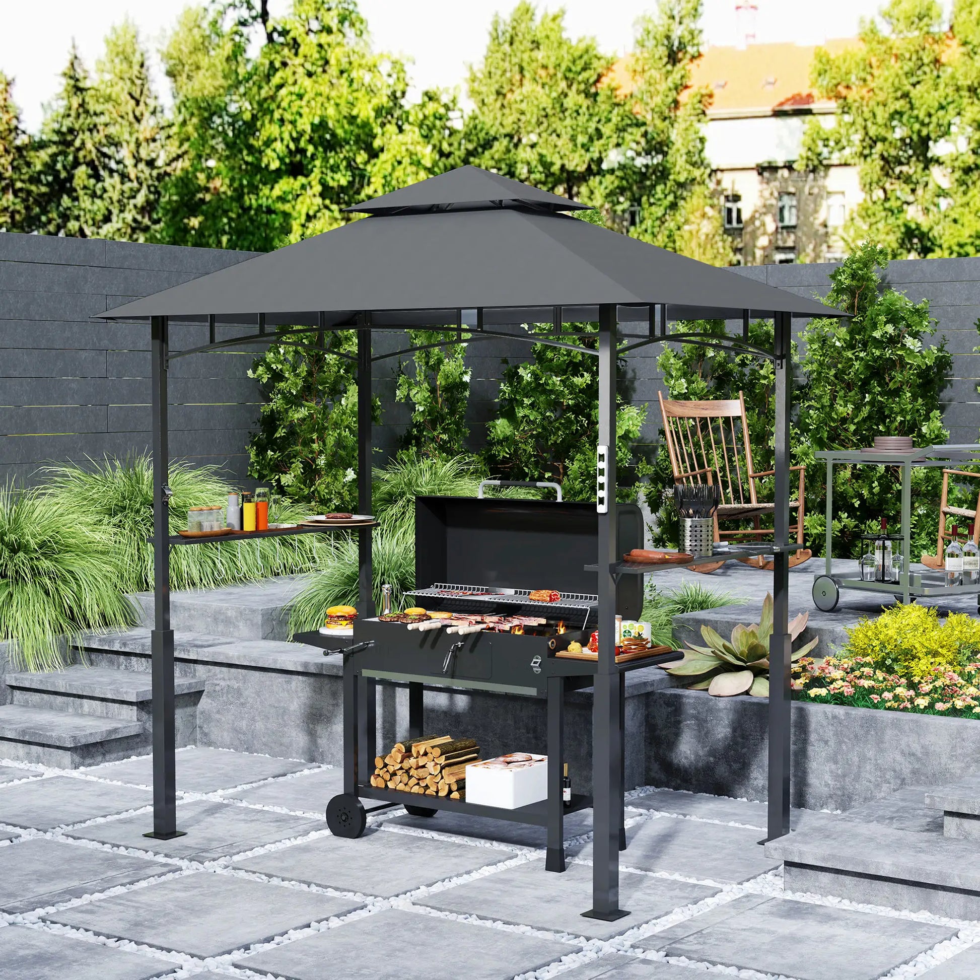 Nancy's Caianello Bbq Overkapping - Barbecue Paviljoen - Bbq afdak - Grijs - ± 240 x 150 x 250 cm