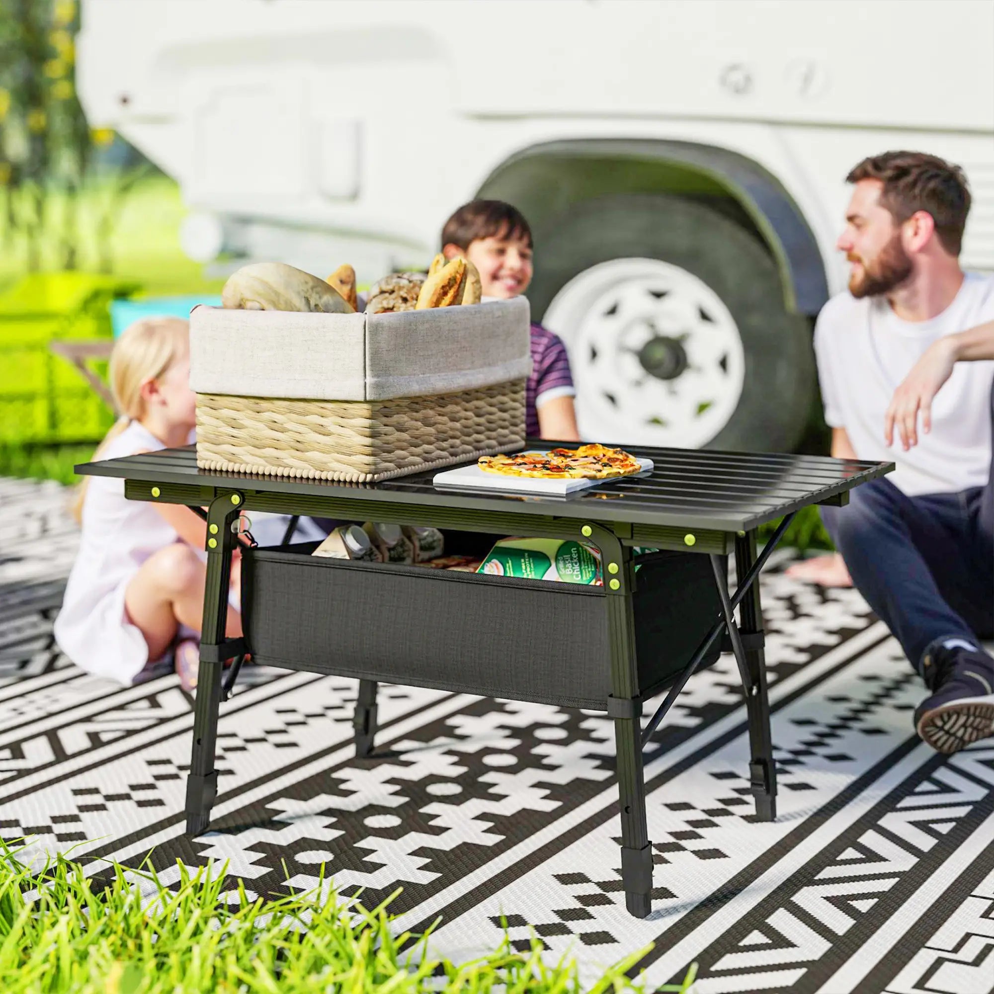 Nancy's Cattolica Picknicktafel - Campingtafel - Met Opbergruimte - In Hoogte Verstelbaar - Zwart  - ± 90 x 55 x 45-66 cm