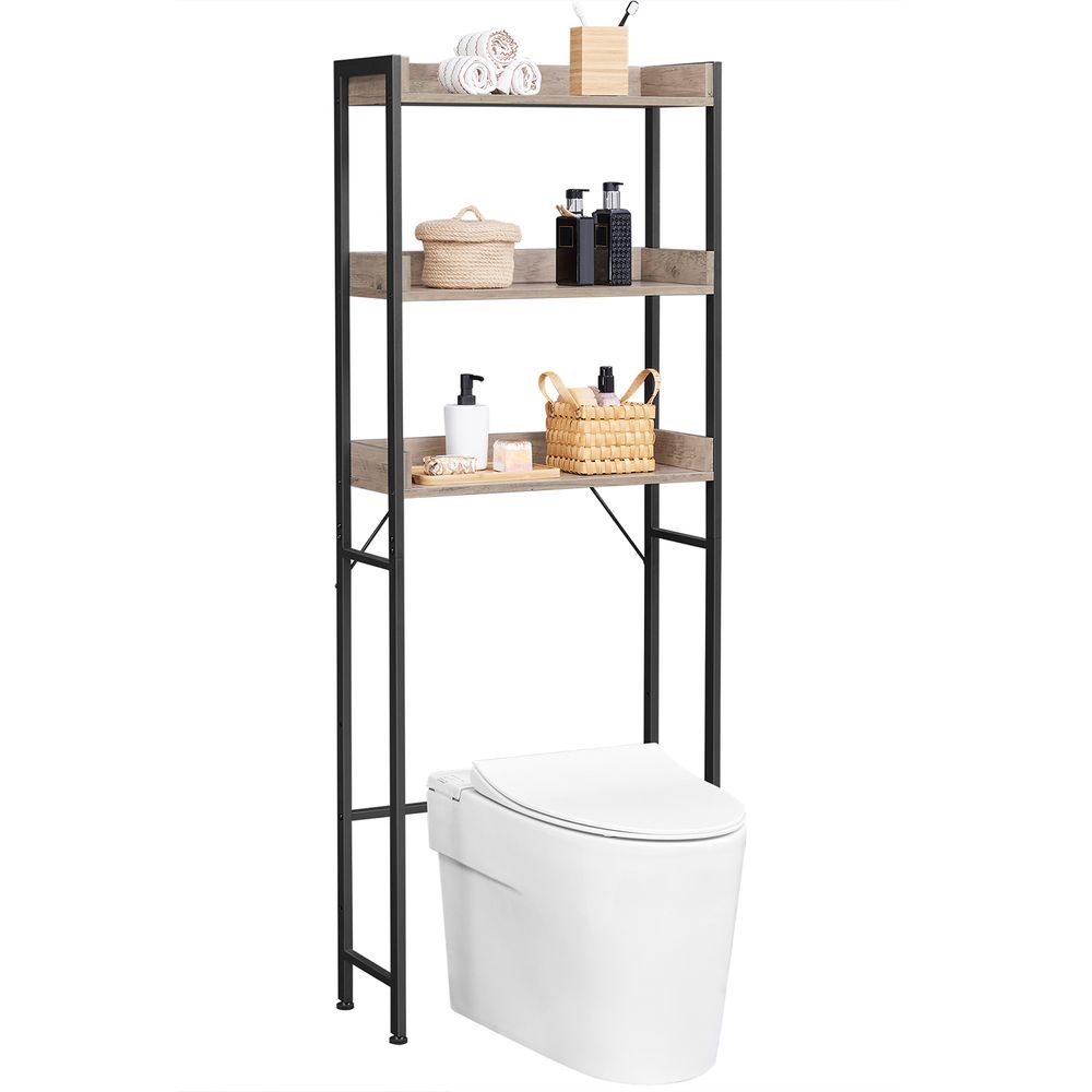 Nancy's Benbenno Toiletkast - Toilet Meubel - Wasmachien Rek - Grijs / Zwart - ± 65 x 25 x 165 cm