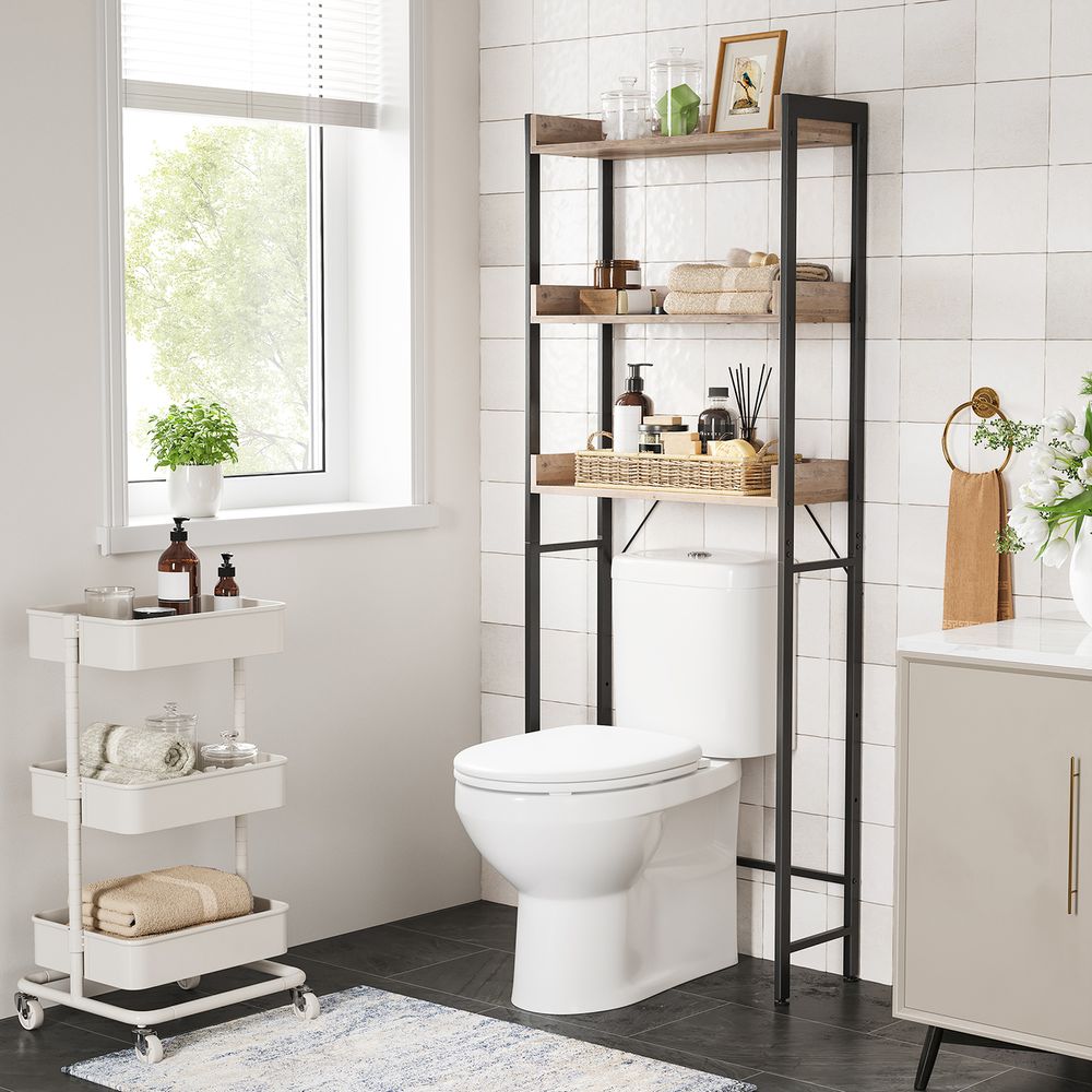 Nancy's Benbenno Toiletkast - Toilet Meubel - Wasmachien Rek - Grijs / Zwart - ± 65 x 25 x 165 cm