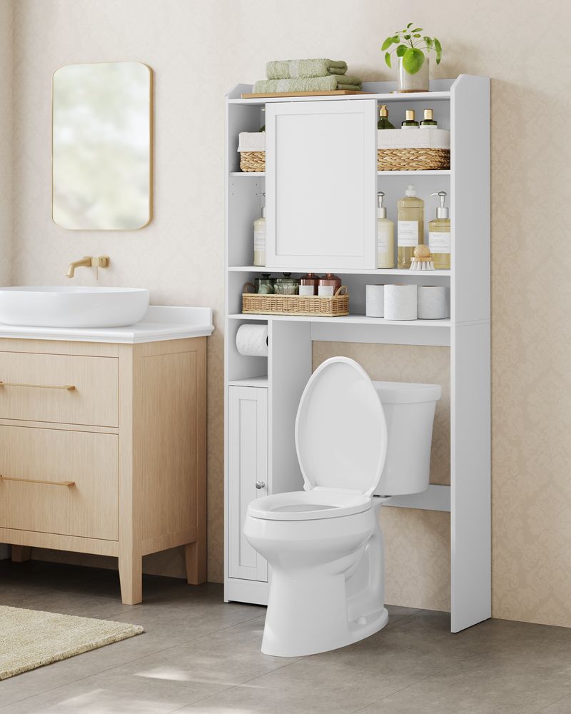 Nancy's Espargo Toiletkast - Toilet Meubel - Badkamerkast - Badkamerplank - Wit - ± 85 x 25 x 170 cm