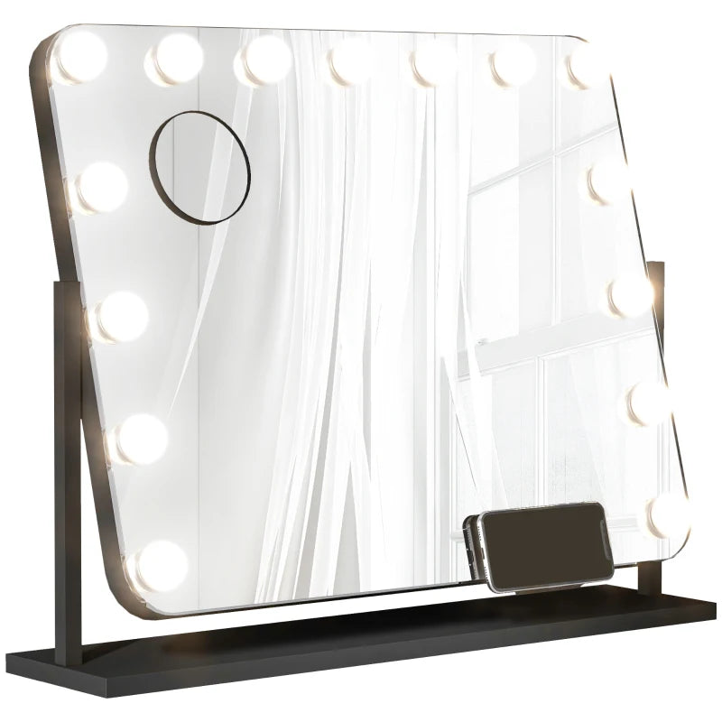 Nancy's Foladosa Make-up Spiegel - Beautyspiegel - Met LED Verlichting - Draaibaar - 10x Vergroting - Zwart - ± 60 x 50 cm