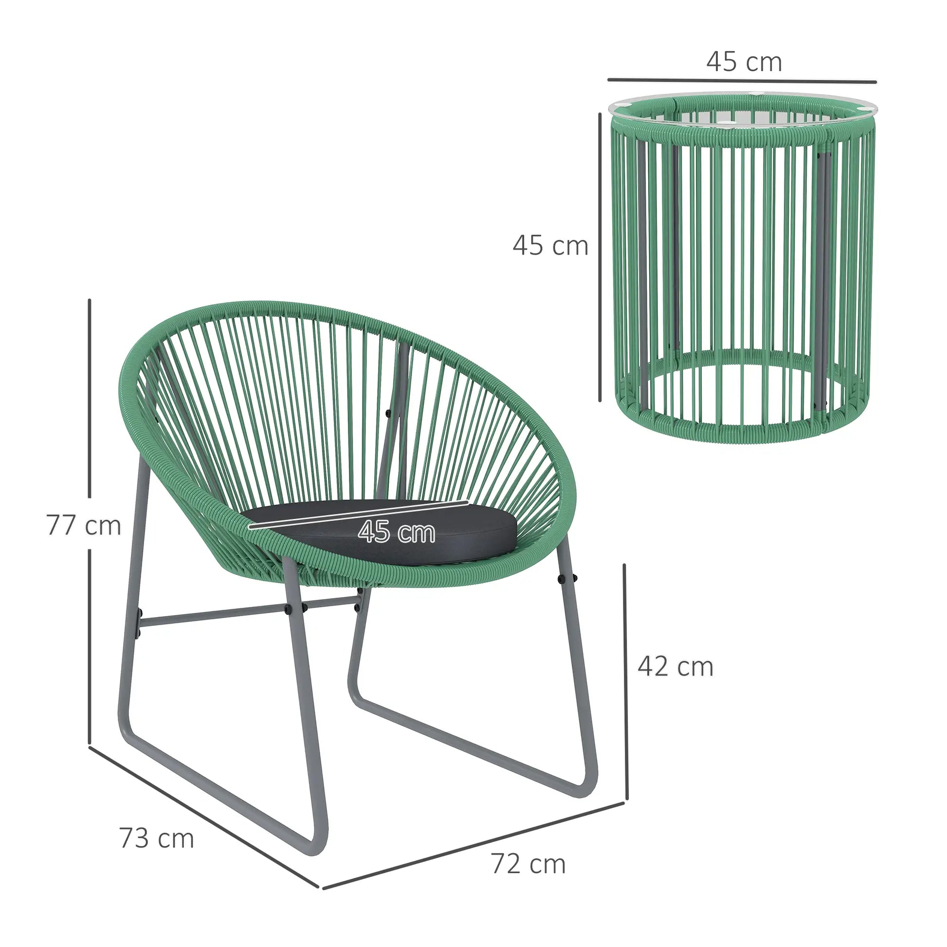 Nancy's Ermesinde Bistroset - Balkonset - Tuinset - Groen / Grijs / Zwart - Rotan