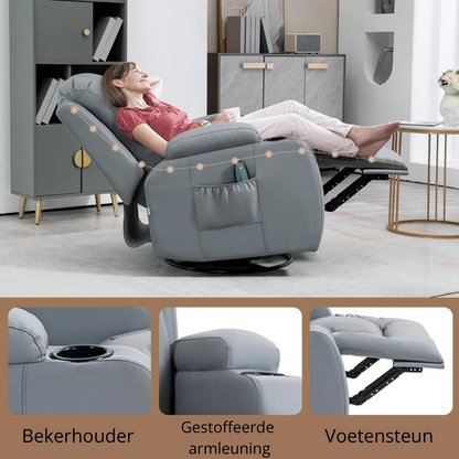 Nancy's Guimaraes Massagestoel - Relaxfauteuil - Bioscoopstoel - Schommelfunctie - Verstelbare rugleuning - Draaibaar - Grijs - Kunstleer