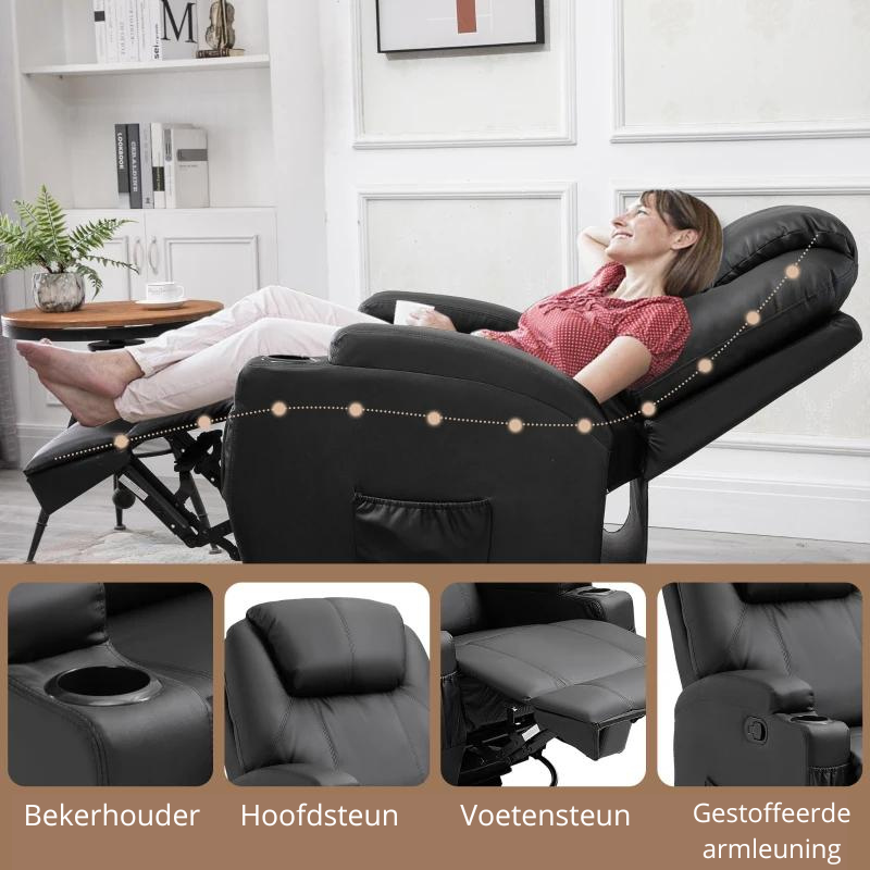 Nancy's Leitoes Massagestoel - Relaxfauteuil - Relaxstoel - Schommelfunctie - Verstelbare Rugleuning - Draaibaar - Zwart - Kunstleer