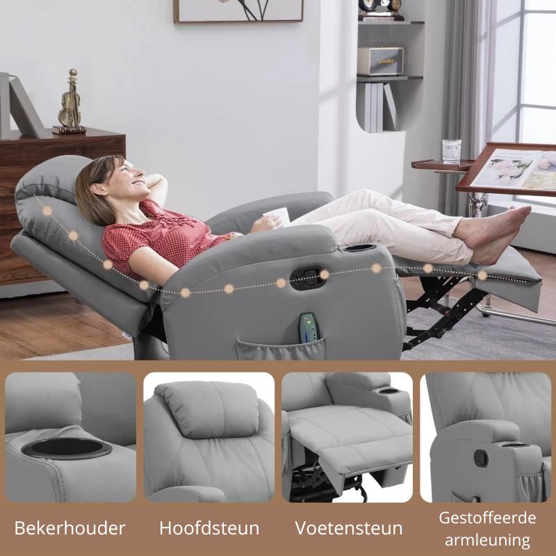 Nancy's Mascotelos Massagestoel - Relaxfauteuil - Relaxstoel - Bioscoopstoel - Schommelfunctie- Draaibaar - Verstelbare Rugleuning - Grijs - Kunstleer